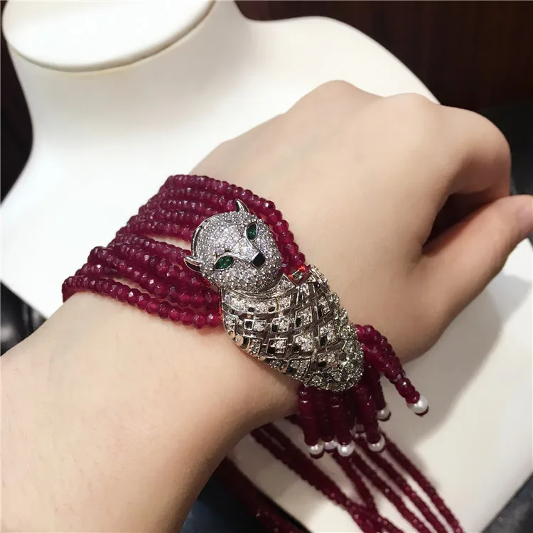 Women's fashion Leopard head clasp DIY accessory purple stone necklace welcome custom colors fashion jewelry