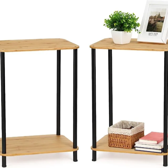 Bedside table 2-piece set, 2-tier small side table for small spaces, industrial end table, bedside table with storage shelves
