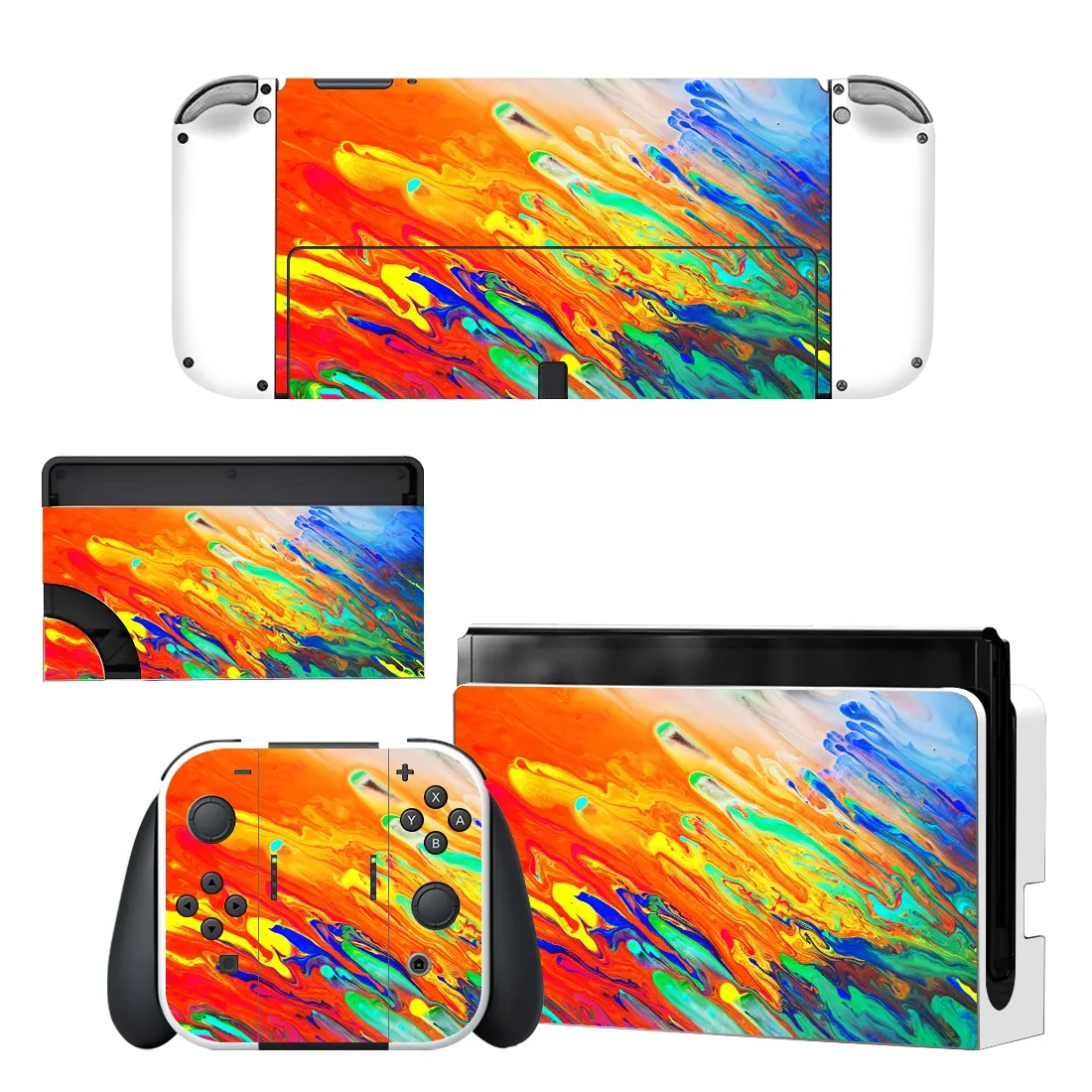 Full Body Protective Cover Skin Decal Compatible Nintendo Switch Oled Game Console Controller Decor 1set Starry Colorful Sticker 