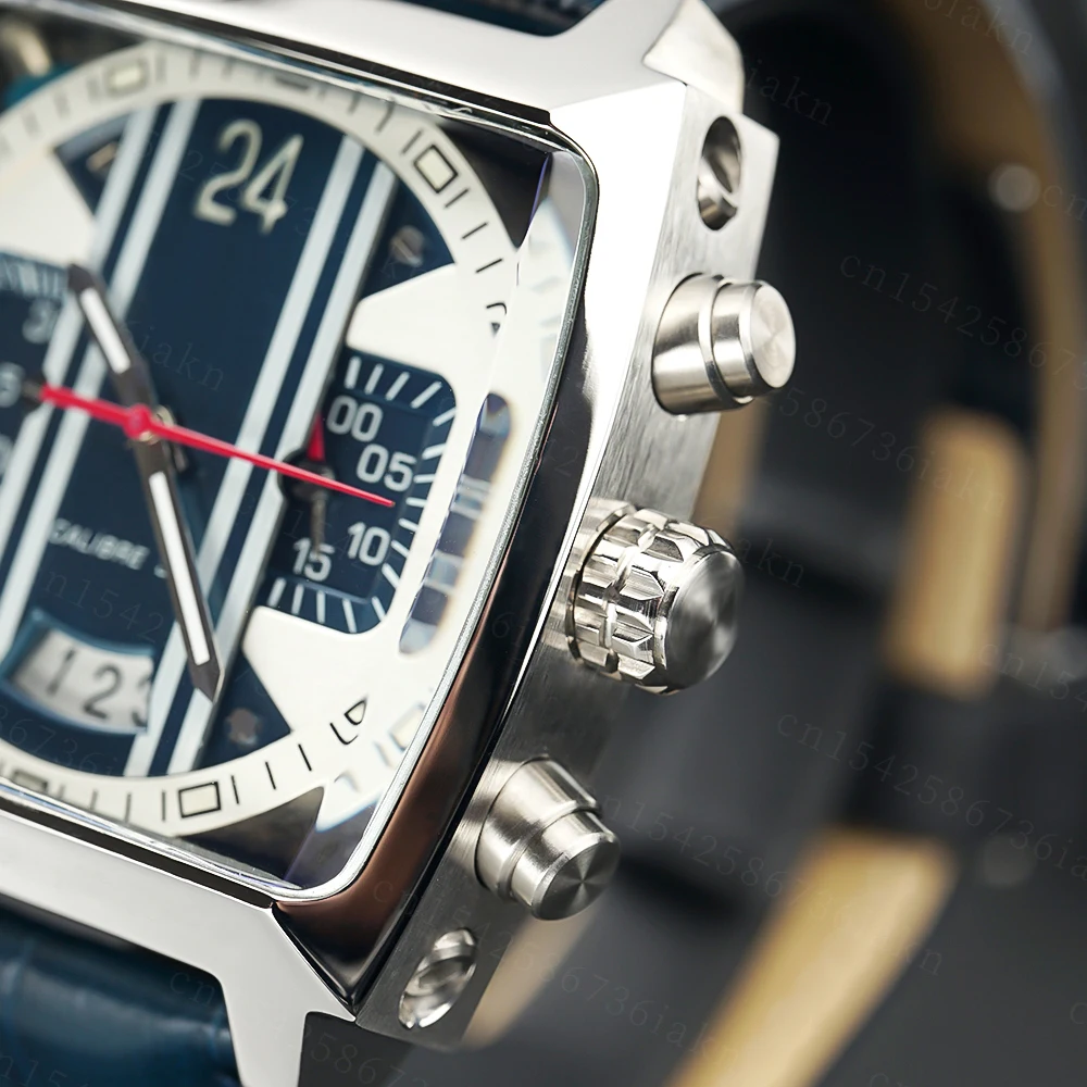 2022Fashion New Men's Color Bar Square Dial Sapphire Mirror Stainless Steel Leather Strap Sports Leisure Waterproof Quartz Watch