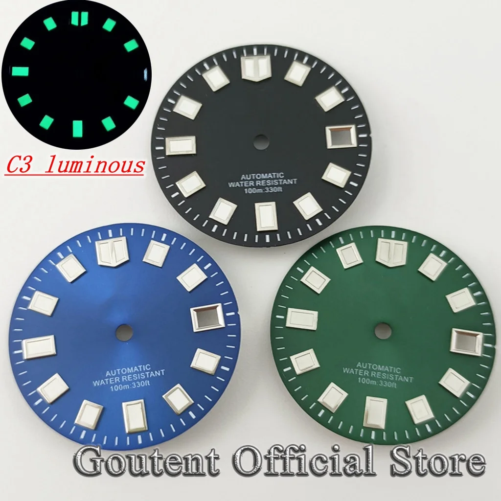 Goutent 29mm Sterile Black Blue Green Watch Dial C3 Super Luminous Fit NH35/NH35A Automatic Movement Accessories watch dial accessories watch face accessories clock movement parts