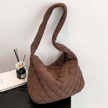 Borsa ascellare da donna elegante borsa a tracolla trapuntata in velluto a coste borsa alla moda borsa da lavoro retrò borsa classica borsa tinta unita