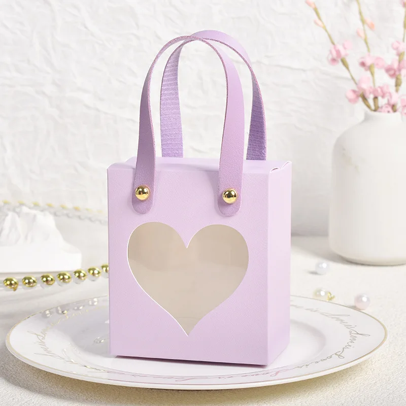 10Pcs Wedding Candy Gift Bags Transparent Window Packaging Boxes Pink Romantic Flower  Portable Birthday Party Supplies