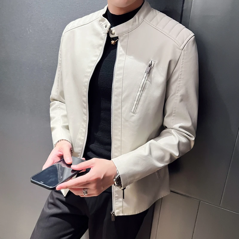 Spring Autumn Leather Jacket Men Motorcycle Causal Coat Men Moto Biker Leather Coat