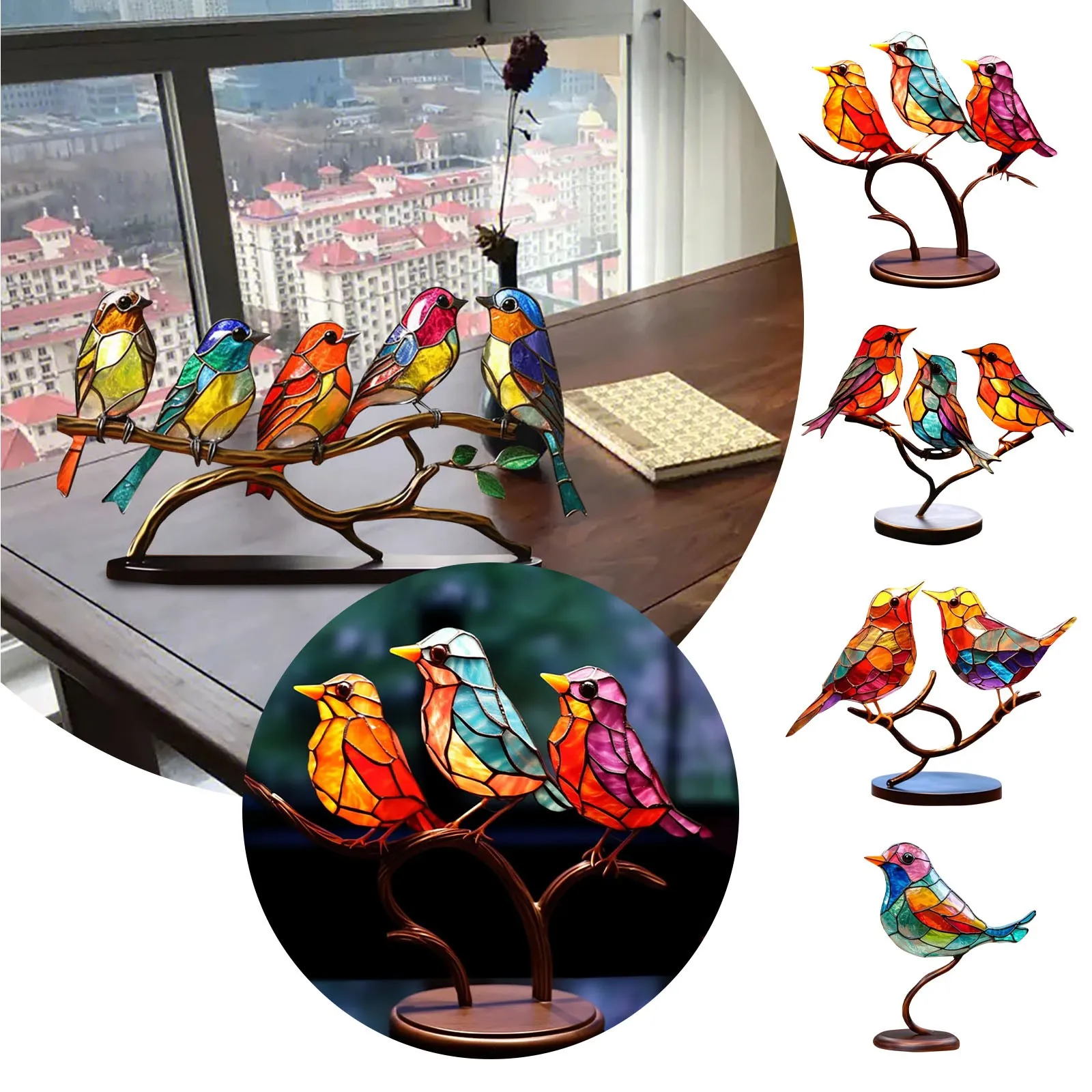 

Colorful Bird Home Ornament Creative Gift Ornament Metal Desktop Figurines Ornament Glass Color Handicraft Handmade DecoracióN