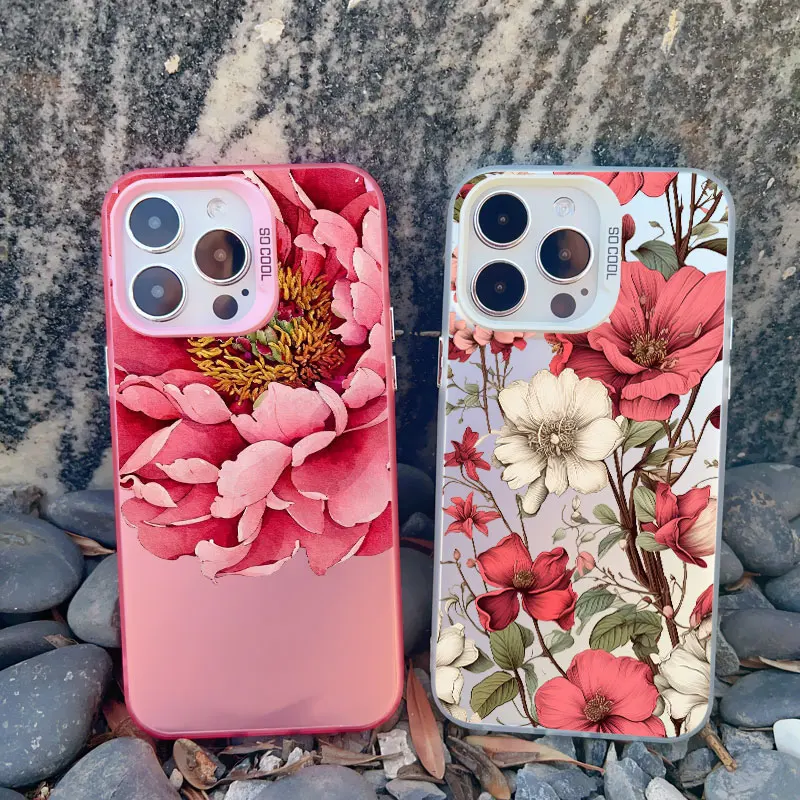Vintage Elegant Pink Peony Flower Shockproof Laser Phone Case
