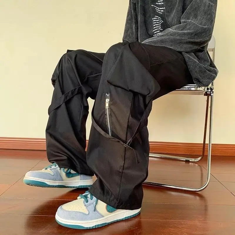 

Green Cargo Pants Men Oversized 5XL Hip Hop Pocket Spring Loose Casual Workwear Zipper Black Trousers women Streetwear
