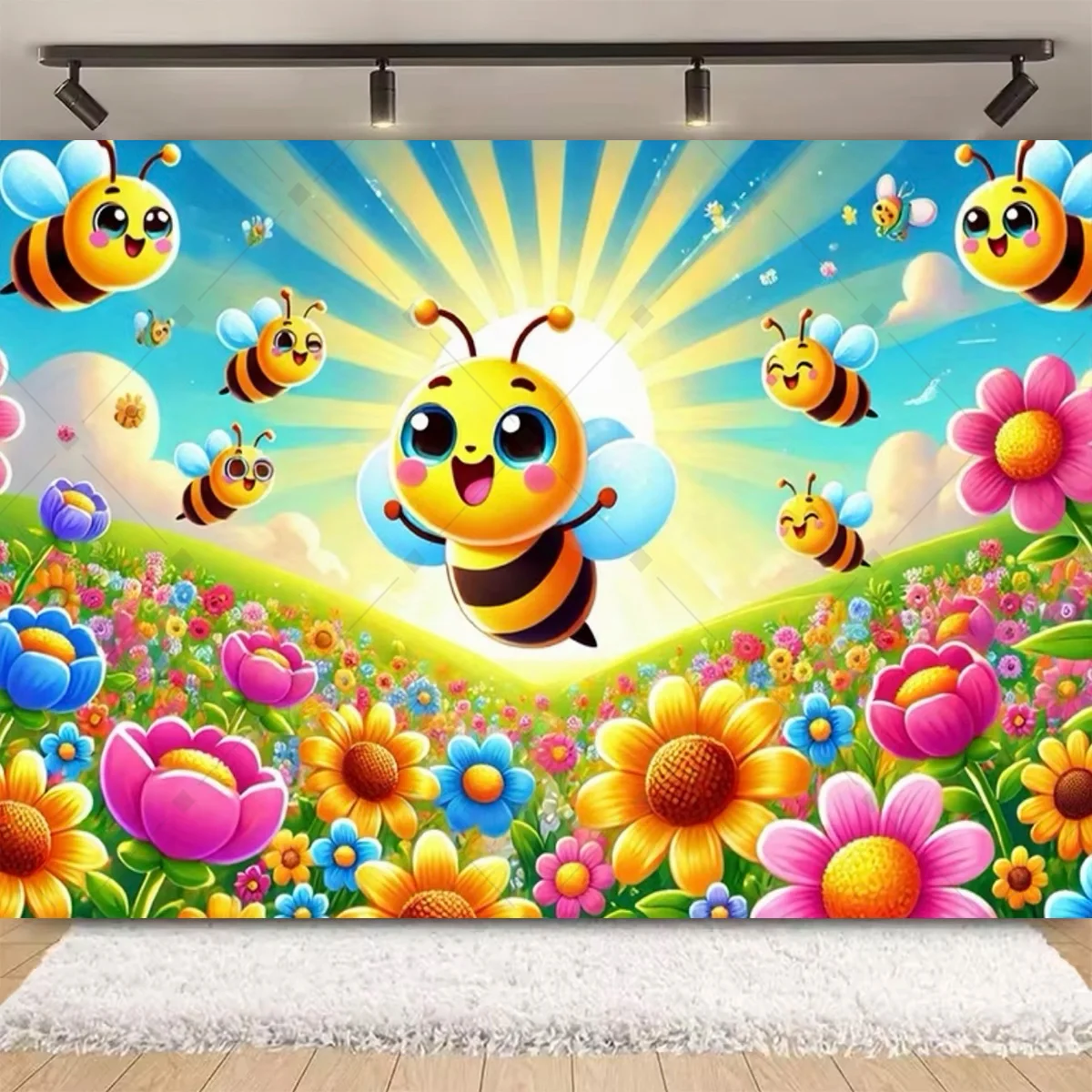 Süße Bienen-Honig-Party-Dekoration: Hintergrund aus Holz mit Bienen-Motiv für Baby-Taufe, Neugeborenen-Geschlechtsenthüllung, Geburtstagsfeier, Studio-Requisiten, Banner – Detail 11