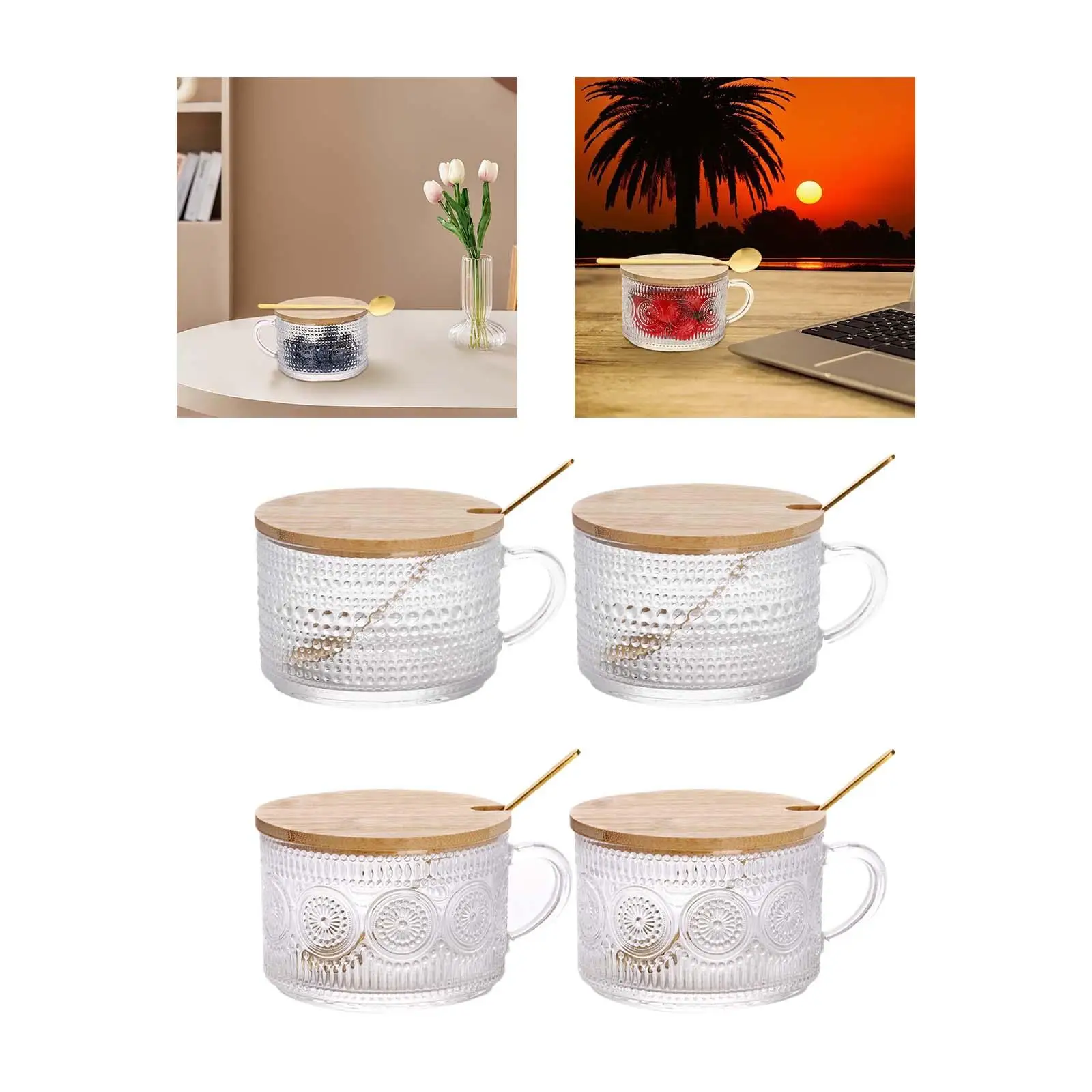 2Pcs Glass Cup 400-500ml Birthday Gift Portable Cute Drink Cup Tea Cup Milk Cup for Beverage Home Restaurant Coffee Shop Office