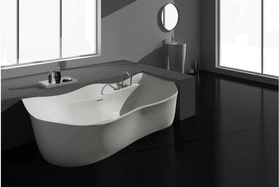 2050x880x630mm Solid Surface Stone Acrylic Bathtub Freestanding Floor Mounted Integrated Corian Tub WD012A 2