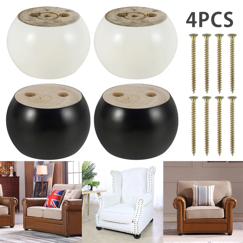 4Pcs Wooden Furniture Legs 10 CM Rounded Solid Wood Sofa Feet with Screws  for DIY Chair Cabinet Table Feet Replacement Set - AliExpress, image size:960x960
