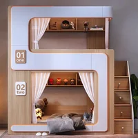 Lit superposé simple pour enfants, style flottant, avec barrière haute et séparation d'intimité, lit double avec doubles étagères 4