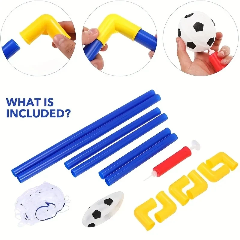 HOMEFISH Indoor mini folding football soccer ball goal post net set pump kids sport outdoor home game toy