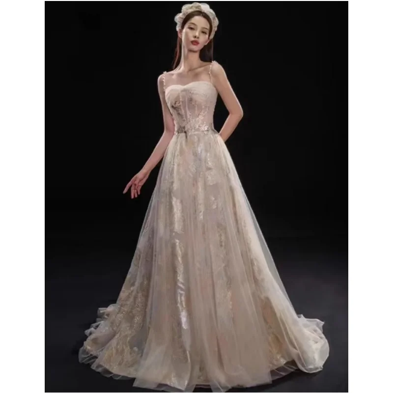 

Flora Dress Charming Tulle A-line Sweetheart Printed Pearl Beaded Spaghetti Strap Prom Party Dress فساتين سهره فاخره 2023