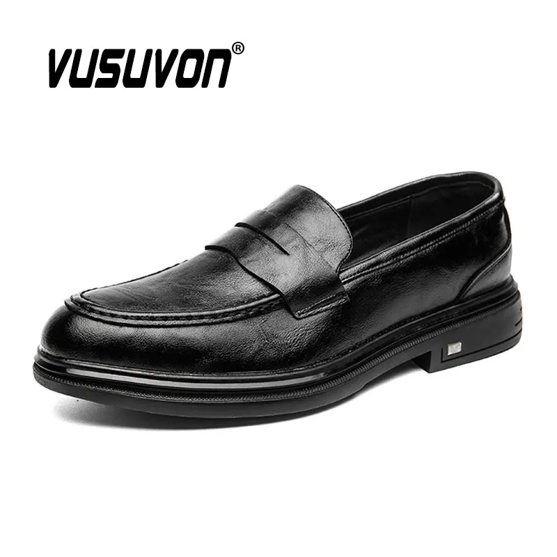 

Men Penny Loafers Split Leather Black Shoes Fashion Breathable 38-45 Size Boys Soft Outdoor Casual Winter Mules Dress Flats