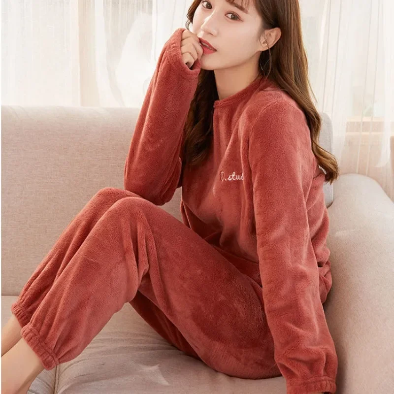 Coral Velvet Pajama Set for Women Autumn Winter