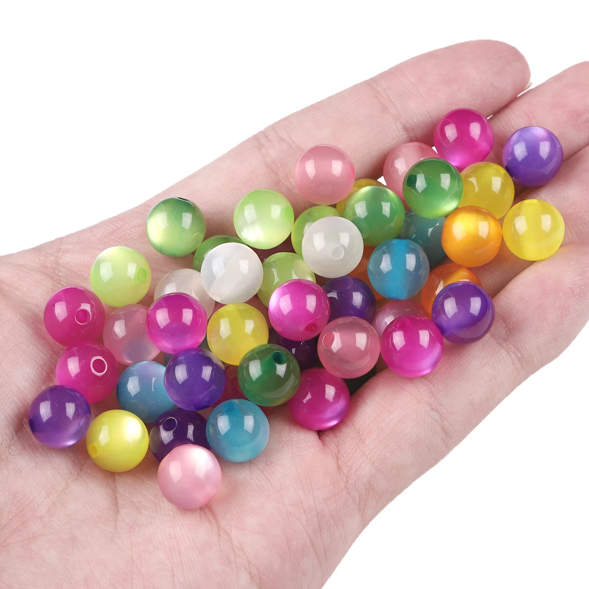 50 Stück Harzimitat-Katzenaugen-Rundperlen, farbige lose Perlen mit geradem Loch, handgefertigte DIY-Perlenohrringe, Accessoires, Klammer – Detail 5