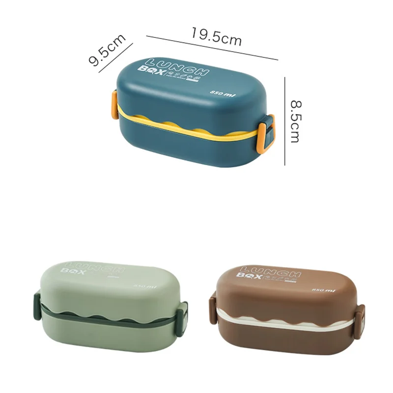850ML Portable Double-layer Lunch Box Microwavable Bento Box with Tableware Sealed Leak-proof Food Storage Container