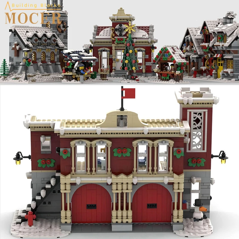 Mocer City House Christmas Little Winter Town Hall Fit 10263 10325 Creative Winter Village Set Building Blocks Kid Toys Gift