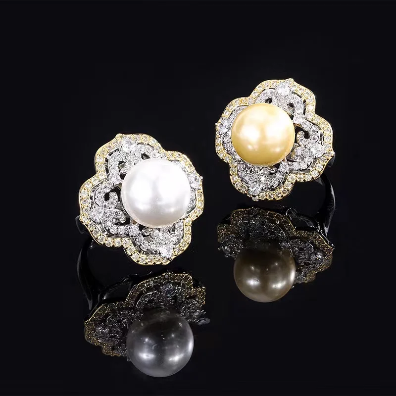 

Luxury Pearl Necklace Ring Sets Zircon Stone Women Wedding Party Jewelry Fashion Finger Rings High Quality Jewelry Gift 2022