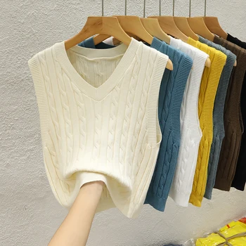 Knitted Women Sweater Vest New Sleeveless V-Neck White Black Knit Sweater Vest Women Tops Outerwears Sueters De Mujer 2025 Q1006 1