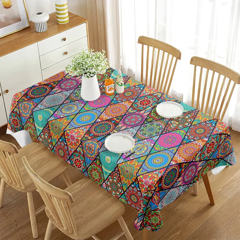 

Bohemian Rectangular Ethnic Exotic Retro Style Tablecloth for Kitchen Tea Table Dining Room Wedding Party Decor