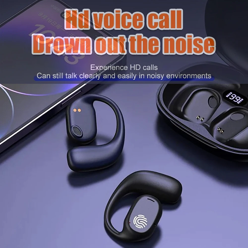 Bluetooth 5.3 Headphones Ear Hook Earphone Wireless Earphones LED Display Waterproof Headset HiFi Stereo Noise Reduction Earbuds 5