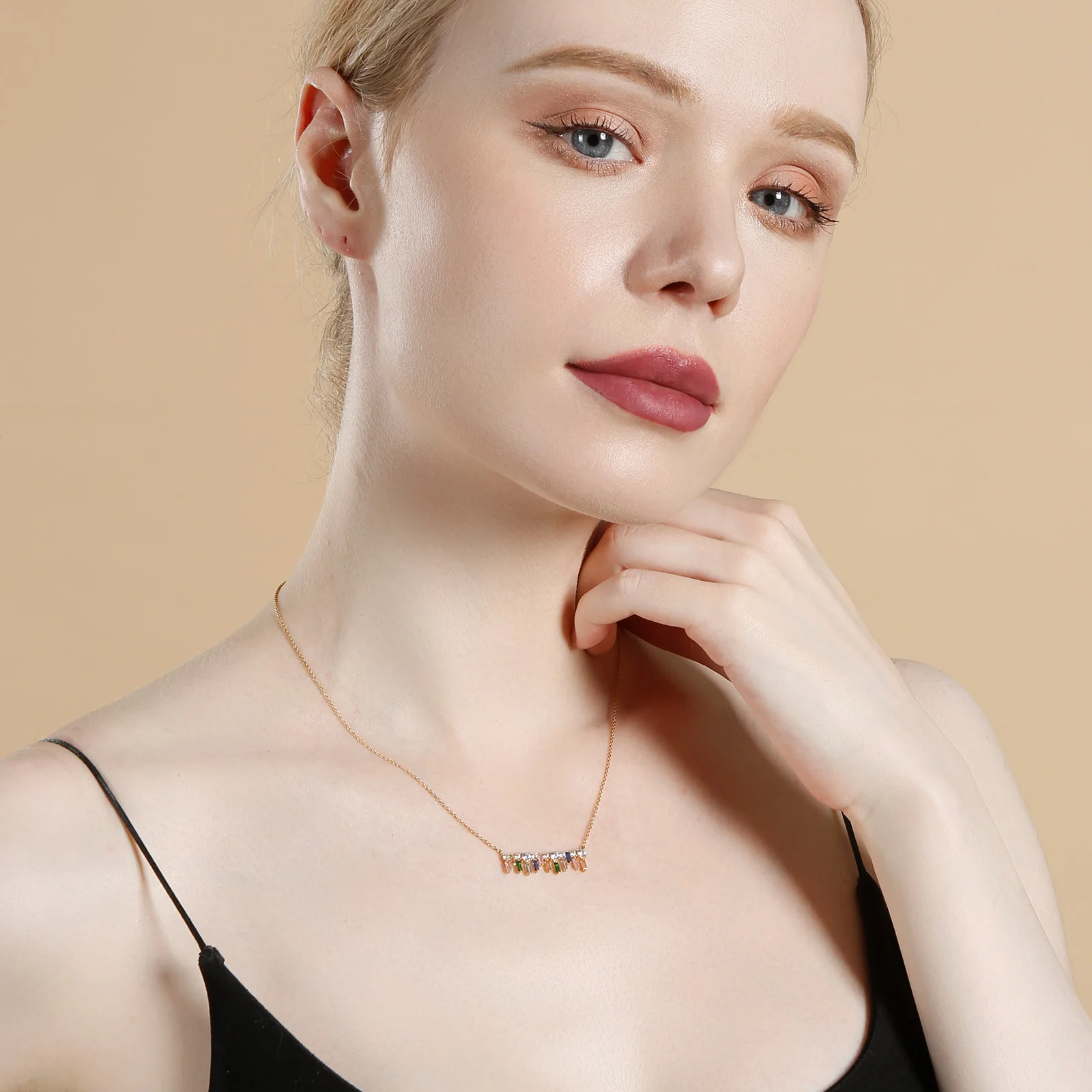 MABARRI Gold Pendant Necklace 14K Real Gold Plated Created Opal CZ Crystal Charm Adjustable Holiday Memorial Day Birthday Gift