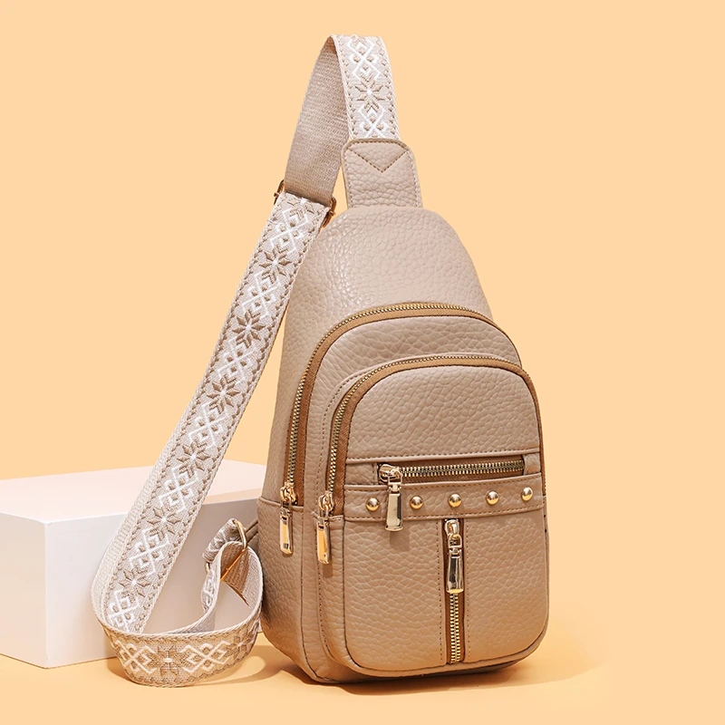 Women's fashionable multi-layer Satchel | adjustable shoulder strap, zipper closure, urban style multifunctional chest bag