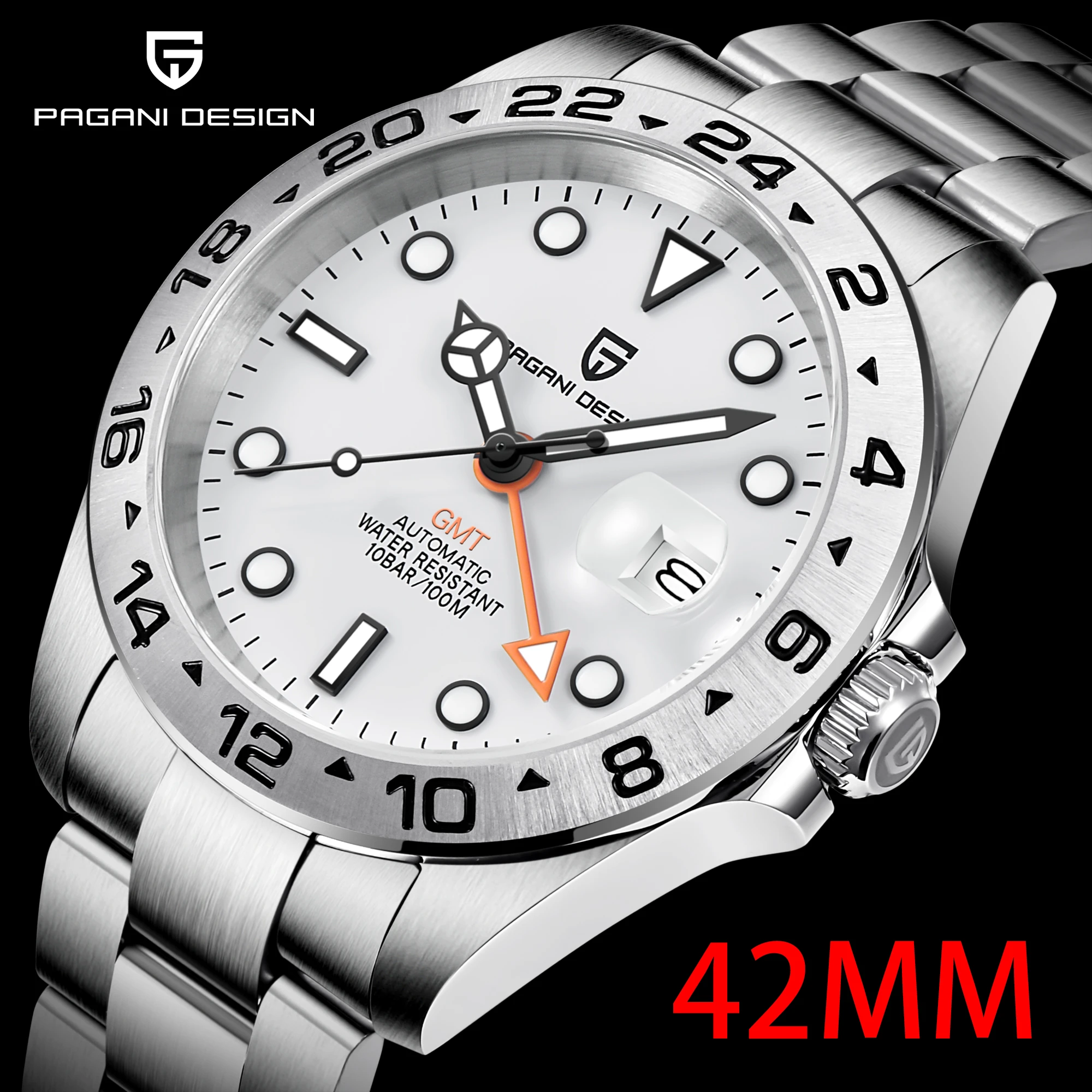 2021 PAGANI DESIGN Men GMT Watch Stainless Steel Luxury Auto Mechanical Watch Explorer 2 Military Waterproof Clock Reloj Hombre