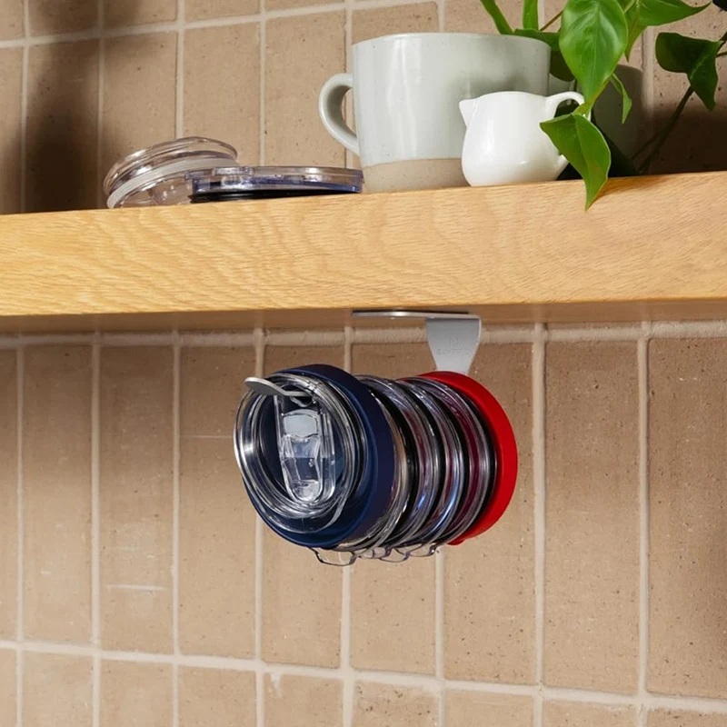 A24F-Tumbler Lid Organizer-Self-Adhesive Under-Cabinet Mount, Space-Saving Design, Holds Multiple Lids, Clutter