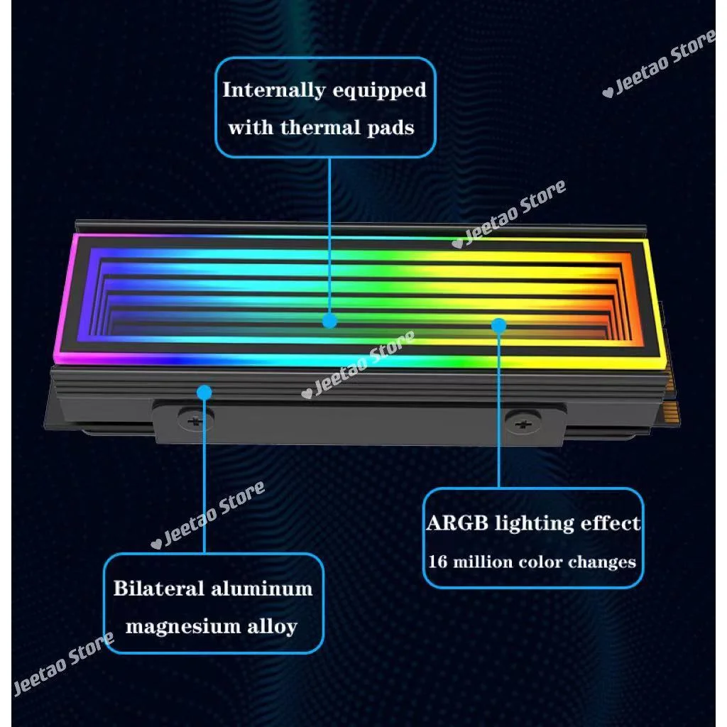 M. 솔리드 스테이트 드라이브 SSD 2280 방열판, ARGB 광 효율, 모든 알루미늄 방열판, nvme 슬롯, 상단 천 레이어 미러, 2 개