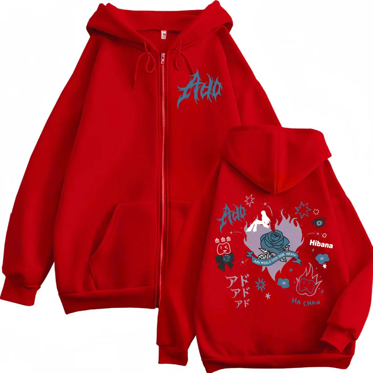 Singer Ado Hibana World Tour 2025 Zipper Hoodies Harajuku Japanese