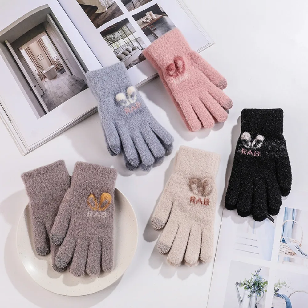 

Дышащие зимние простые теплые ветрозащитные перчатки с пальцами для сенсорного экрана женские перчатки с кроличьими ушками толстые варежки