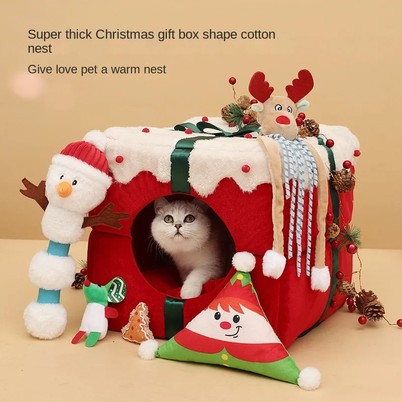 

2023 New Cat Christmas Cat Nest One Nest Dual-Use Halloween Fully Enclosed Nest Winter Warm Kennel Pet Supplies Accessories