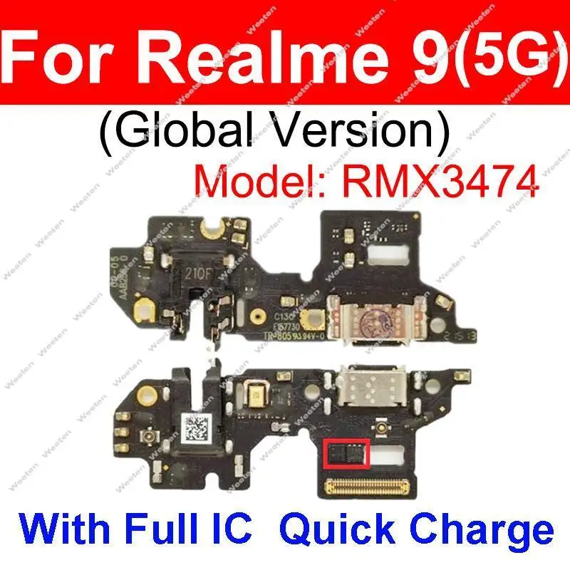 Realme 9 9i 9 Pro Plus 9Pro + 4G 5G USB 충전기 보드 독 커넥터 USB 충전 잭 포트 소형 보드 부품