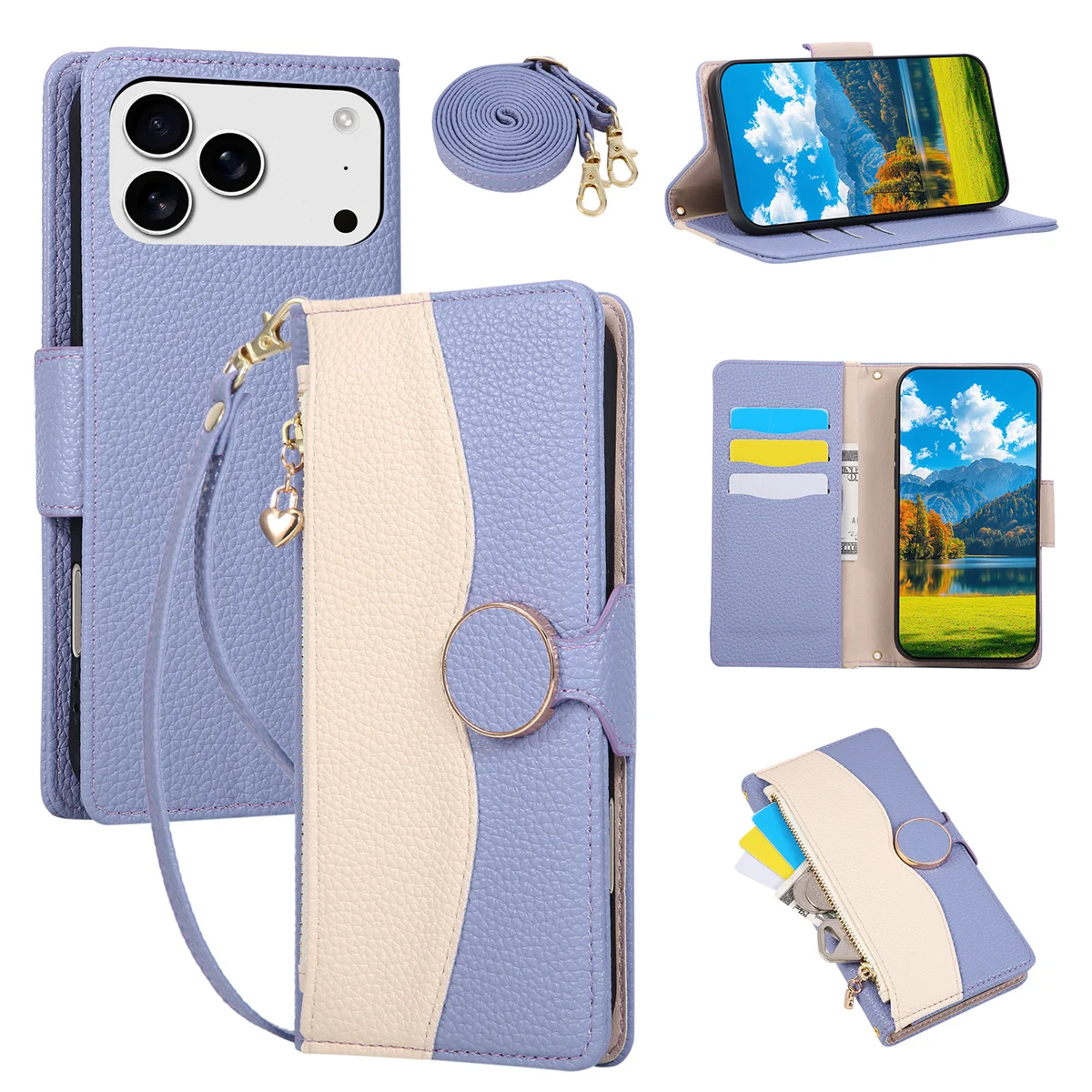 Zipper Crossbody Leather Phone Case Wallet with Card Holder