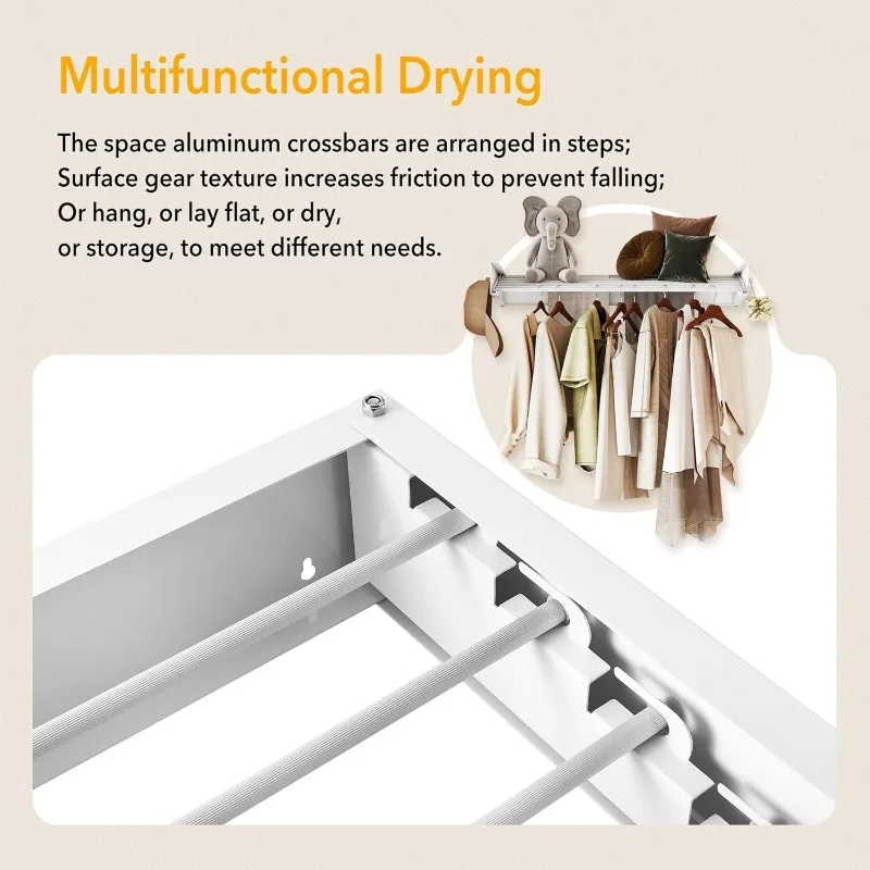 Upgrade Drying Rack Clothing,Clothes Drying Rack Wall Mounted,Laundry Drying Rack Wall Mount,6 Aluminium Poles,with Hooks 3