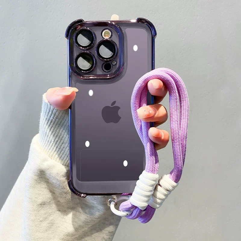 Cute Electroplating Hand Strap Shockproof Phone Case - Soft TPU Material