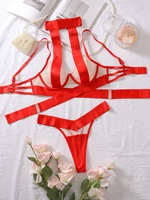 Ensemble de sous-vêtements classiques à bandes croisées pour femmes, soutien-gorge Sexy en dentelle creuse, poitrine basse, maille Ultra fine, respirant, Lingerie tanga 2