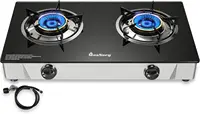Two Burner, Portable Tempered Glass Auto Ignition Gas Cooktop, Suitable for Outdoor-Camping-RVs (BLACK) 1