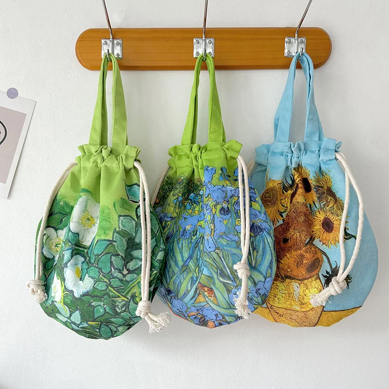

2023 New Women's Bag Fashion Van Gogh Oil Painting Series Out Going Handbag Retro Handbag Large Capacity Pouch Students Bags