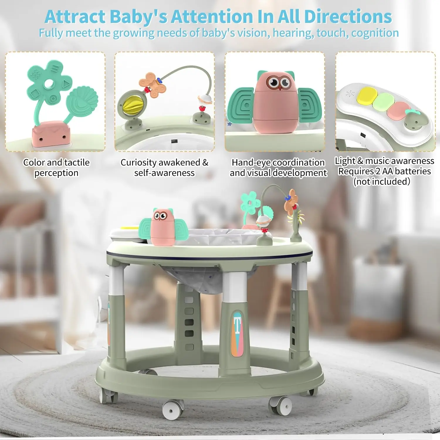 Baby Walker 5 Adjustable Heights Baby Activity Center 360&deg; Swivel Seat Music Detachable Toys Bounce Foot Pad