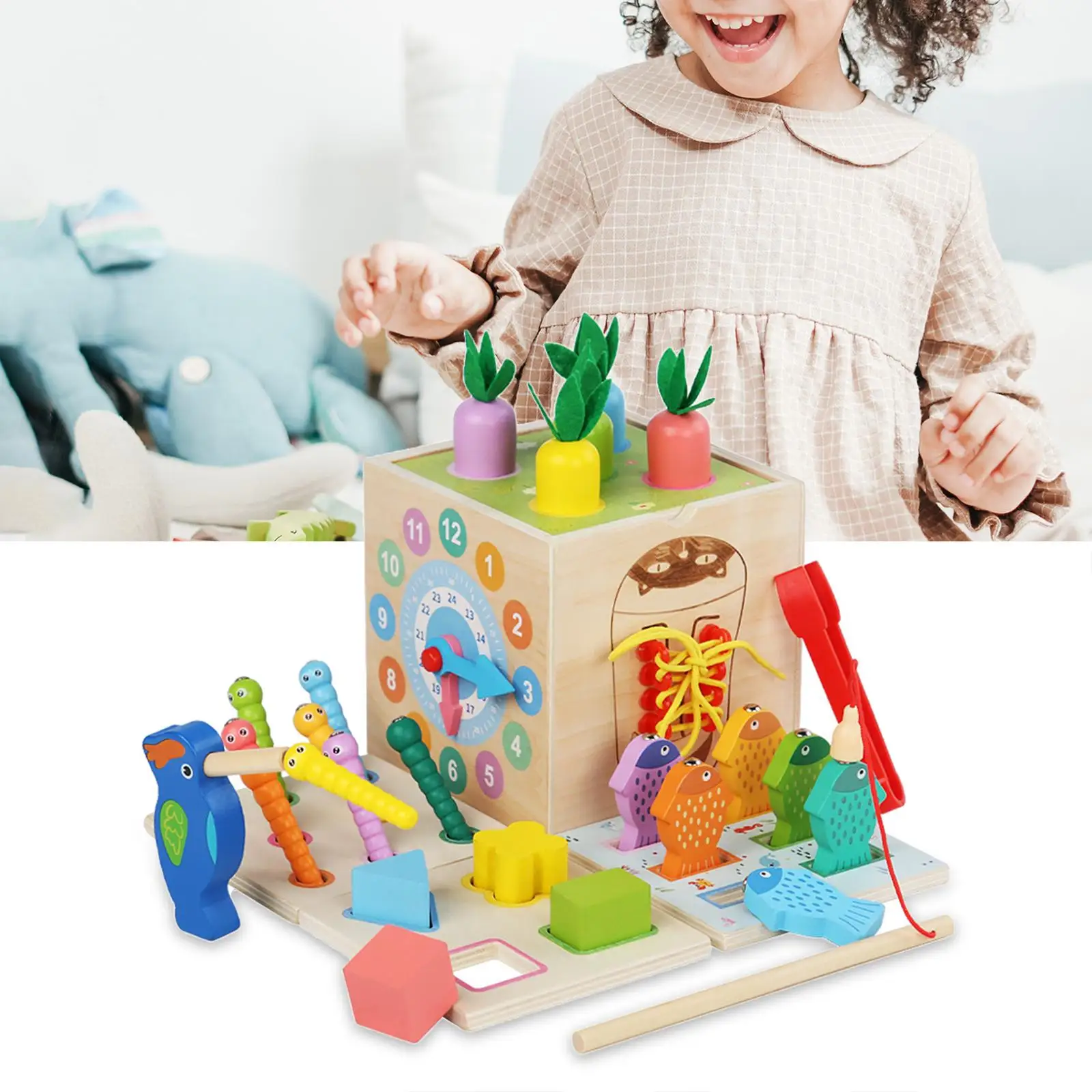 

8 in 1 Wooden Play Set Stem Toys Developmental Toys Wooden Montessori Baby Toys for Boys Girls Kids Children Age 1 2 3 Toddlers