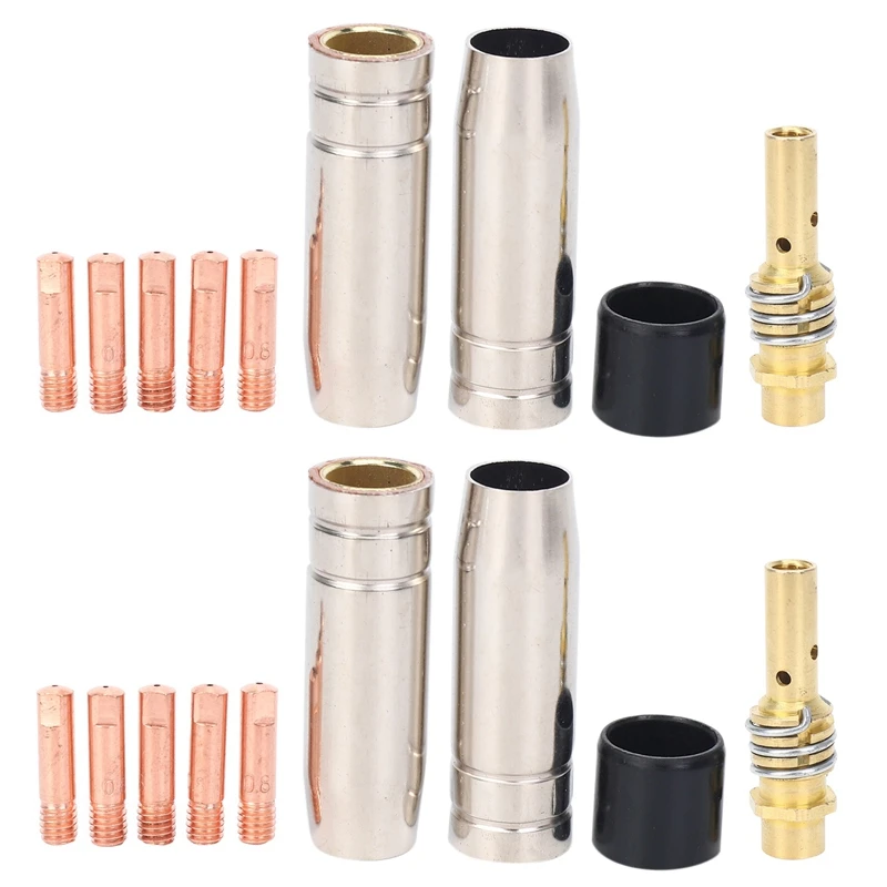 

HOT-18Pcs/Set 15Ak Mig/ Welding Nozzle Contact Tips 0.8X25mm M6 Gas Connector Holder Set Ad068+