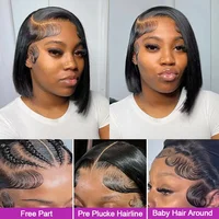 Perruque courte bob 10-12 pouces, 13x6 HD Lace Frontal, lisse comme un bâton, sans colle, pré-coupée, avec closure 5x5, prête à porter, en cheveux humains 5