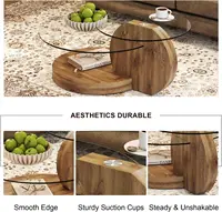 Glass Coffee Table,Modern Round Tempered Glass Coffee Tables for Living Room,3-Tier Circle Wood Coffee Table with Cocktail Table 2