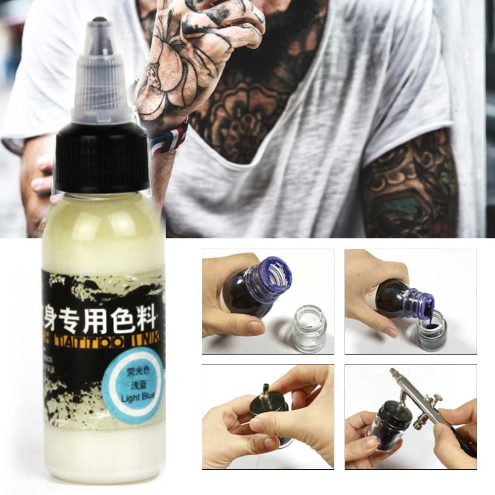 5 Colors Temporary Night Light Tattoo Ink Professional Safe Disposable Easy Coloring Body Colored Drawing Airbrush Pigment 30ml