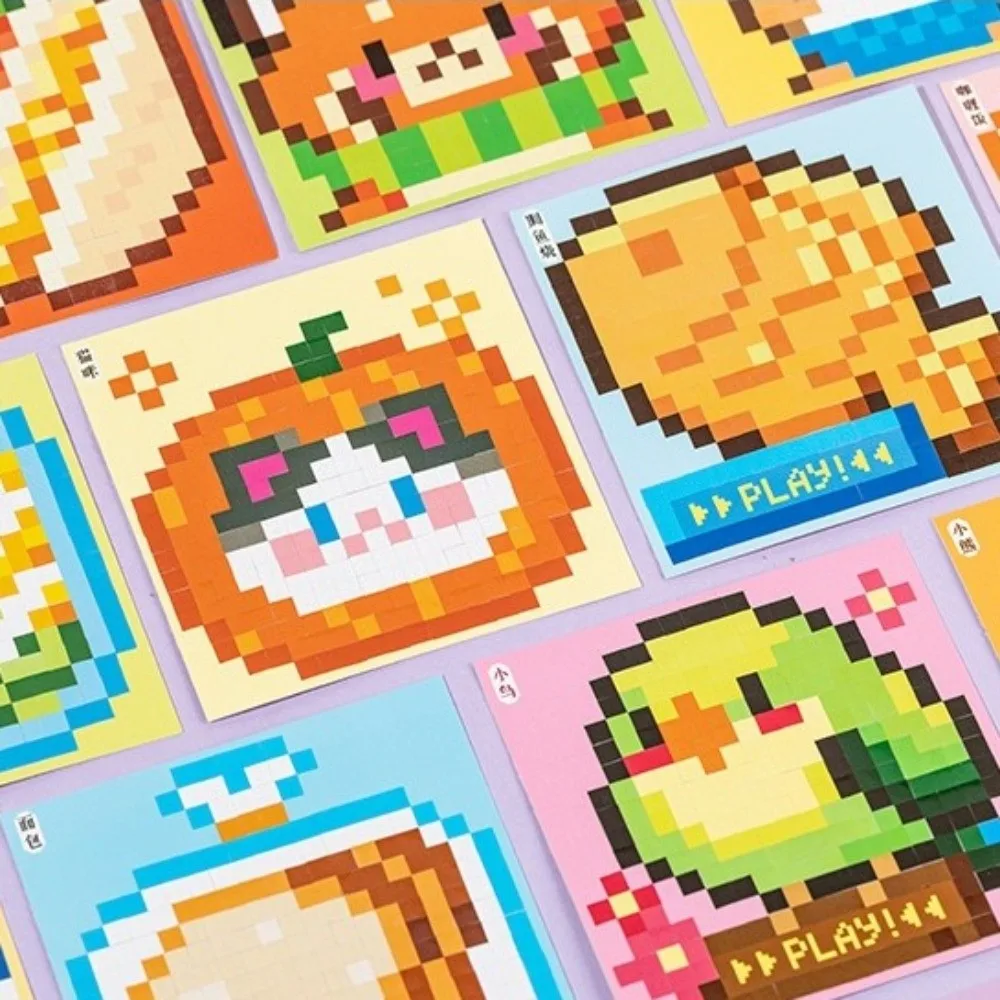 픽셀 스타일 풍경 스티커북 미니 사이즈 동물 & 상점 미니어처 장면 스티커 24매 8가지 장면 스크랩북 스티커 DIY 공예
