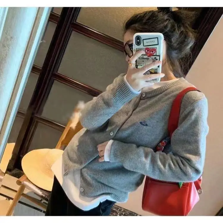 여성용 O-넥 자수 캐시미어 가디건, 한국 버전, 인기 패션, 가을 및 겨울, 패션 상의, 신상